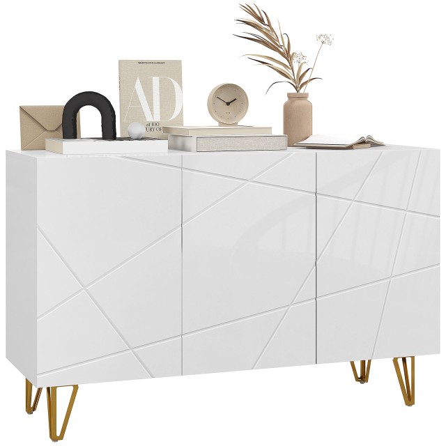 HOMCOM Ντουλάπι Αποθήκευσης με 2 Ντουλάπια και Ρυθμιζόμενο Ράφι, Τεχνητό Ξύλο και Μέταλλο, 120x40x75 cm, Λευκό/Χρυσό 839-935V80WT