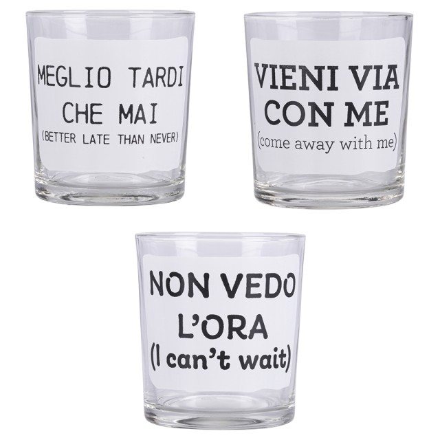 Galileo Σετ 3 Ποτήρια Νερού 270 ml από Γυαλί με Επιγραφή Moods Sibilla 5914500