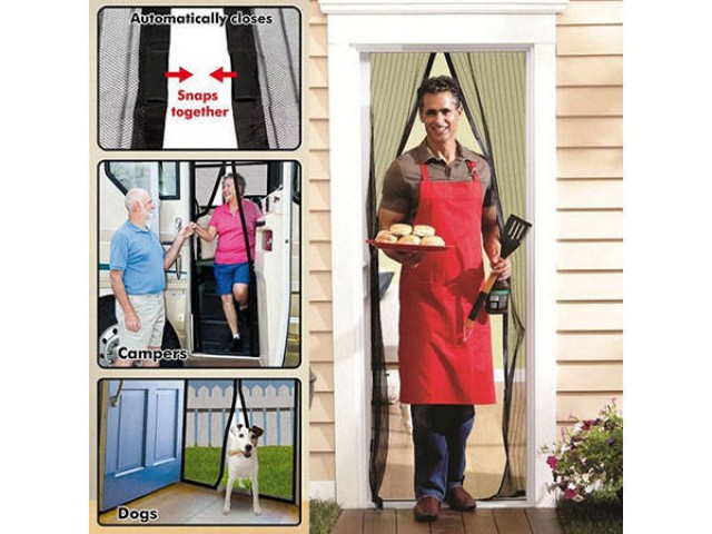 Σίτα Πόρτας με Μαγνήτες 210x100cm &Αυτόματο Κλείσιμο Μαύρο5907451306154 Verk Group