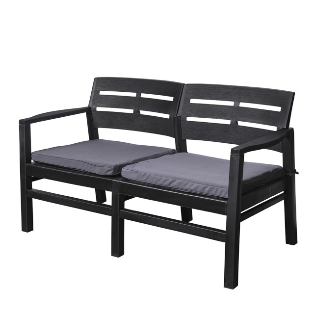 Galileo Σετ κήπου 4 θέσεων μαύρο από πλαστικό PP με υφή ξύλου, γκρίζα μαξιλάρια Fiji Est 5906463