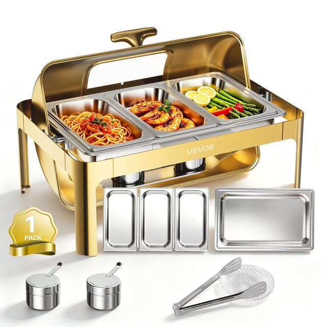 VEVOR Σετ Μπουφέ Chafing Dish 13QT/12,3L Ανοξείδωτο Ορθογώνιο με Γυάλινο Καπάκι και Λαβίδα ZFXFGCLJSBXGS9R0U001V0