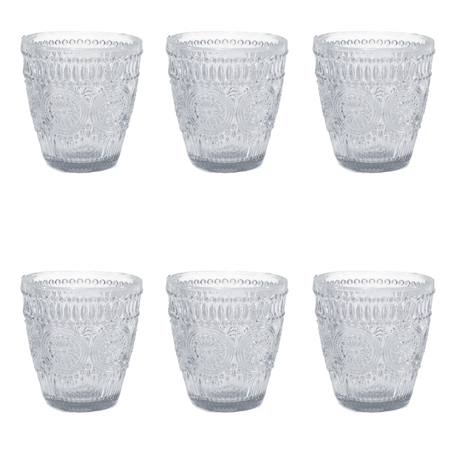 Galileo Σετ 6 ποτήρια νερού 330 ml σε γυαλί με γεωμετρικό ανάγλυφο σχέδιο Σεβίλλη Sibilla 5912565