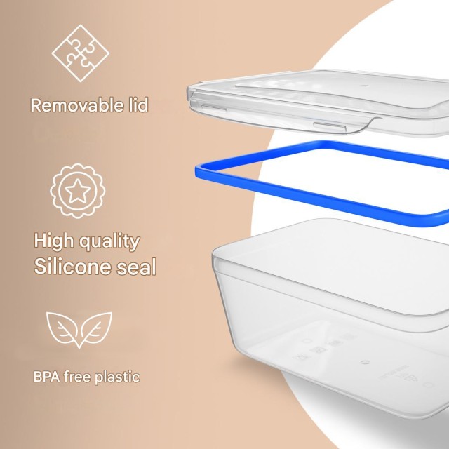 Σετ 6 Πλαστικά Δοχεία Φαγητού 1L με Καπάκια 19.5 x 7.6 x 13cm - Διάφανο/Μπλε C-FHD4023K CLASSBACH