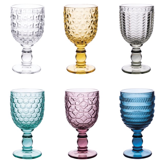 Villa dEste Home Σετ 6 Ποτήρια Καλιξί 310 ml σε Διαφανές Έγχρωμο Γυαλί με Γεωμετρική Επεξεργασία Επιφάνειας 5912708