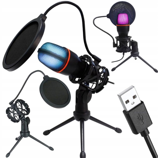 Verk Group USB RGB Στούντιο Μικρόφωνο με Τρίποδο για Υπολογιστή, Streaming Gaming,  5907451375723