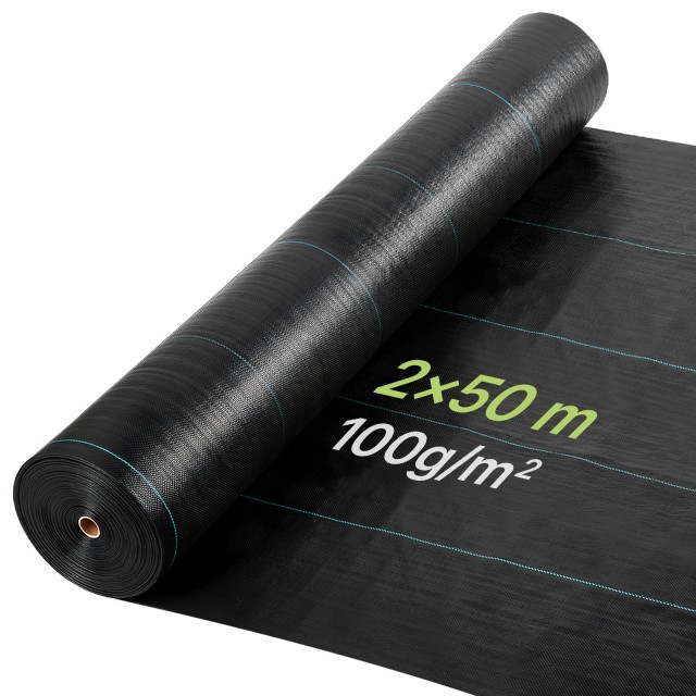 VEVOR Υφασμάτινο Φράγμα Ζιζανίων 2 x 50m (100g) Ενίσχυση Εδάφους για Κήπους και Διαδρόμους JBXBZ2M50M1JMPZAM001V0