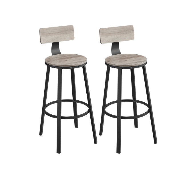 VASAGLE Σετ 2 Βιομηχανικά Σκαμπό Μπαρ 49.5x49.5x63cm με Ξύλινη Επιφάνεια και Μεταλλικό Πλαίσιο LBC026B02