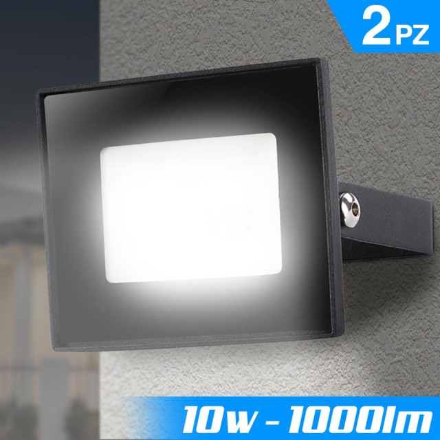 BAKAJI Σετ 2 Fari LED 10W Υψηλής Φωτεινότητας 1000lm Λευκός Προβολέας Εξωτερικού Χώρου Slim 02833075