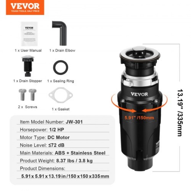 VEVOR Απορριμματοφάγος 1/2 HP 3820 RPM EZ Connect GDLJCLQ12HPZ5NZBIV2