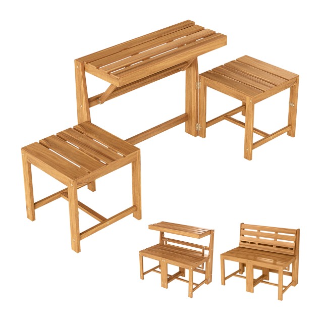 Costway Ξύλινο παγκάκι κήπου 2 σε 1 από ακακία με τραπεζάκι, 2 θέσεων JV13350