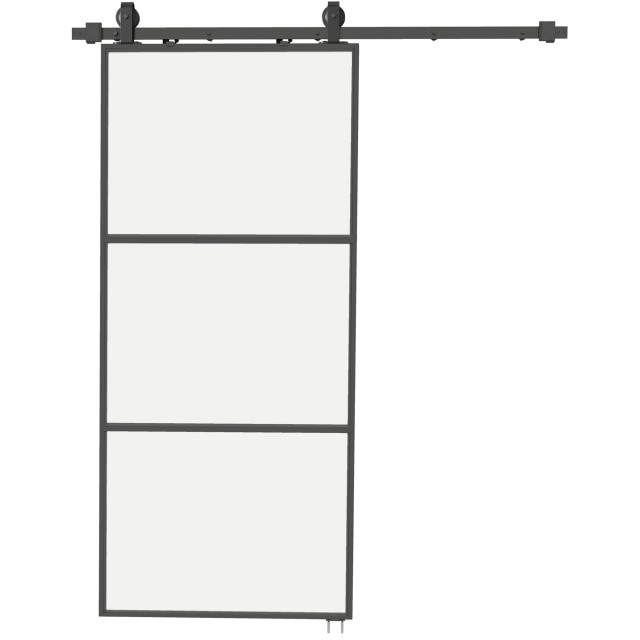 HOMCOM Εξωτερική Συρόμενη Πόρτα Τοίχου 91,4x203,2 cm από Σατινέ Γυαλί, Soft Close, Αδιάβροχη, Βιομηχανικό Στυλ B70-074V00BK