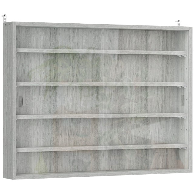 HOMCOM Γραφείο για Συλλογές με 4 Ρυθμιζόμενα Ράφια από Ξύλο και Γυάλινες Πόρτες, 80x9,5x60 cm, Γκρι 833-761GY