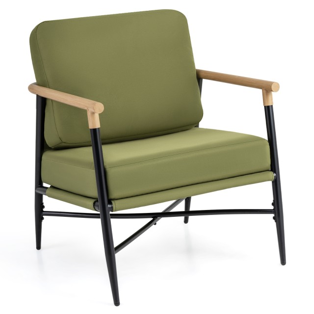 Costway Πολυθρόνα lounge με μπράτσα, αφαιρούμενο μαξιλάρι πλάτης και μεταλλικό σκελετό, 66 x 67 x 73 cm NP12765GN