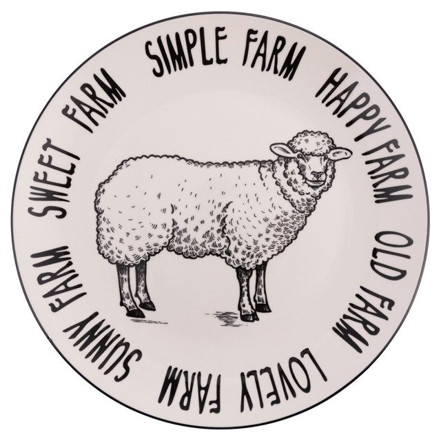 Villa DEste  Σετ 6τμχ Επίπεδο πιάτο 265 cm από πορσελάνη με διακόσμηση πρόβατα Farm 5923358