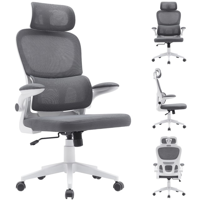 BAKAJI Καρέκλα Γραφείου Ύφασμα Αντιιδρωτικό Γκρι Λευκή Δομή Πολυθρόνα Γραφείου 02840754