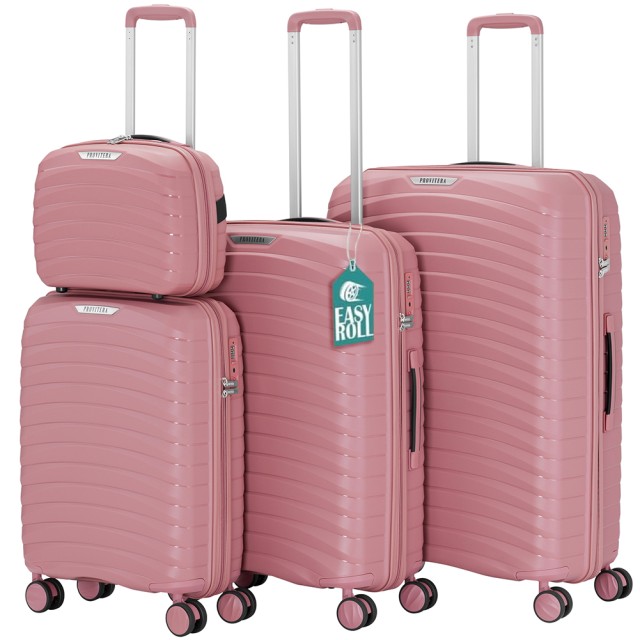 PROVITERA Σετ 4 Σκληρές Ροζ Βαλίτσες από Ανθεκτικό στην Κρούση Πολυπροπυλένιο με Νεσεσέρ Ομορφιάς 02001735