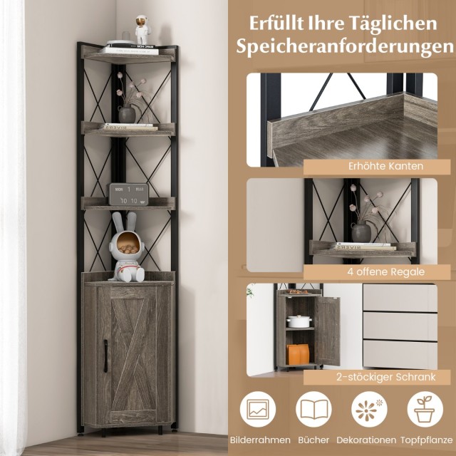 Costway Γωνιακή Ντουλάπα 48 x 32 x 180 cm  με Ρυθμιζόμενα Ράφια και Μεταλλικό Πλαίσιο για Μέγιστη Χωρητικότητα και Σταθερότητα JZ10103GR