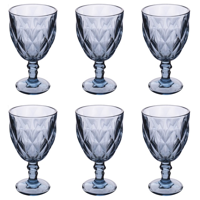 Galileo Σετ 6 ποτήρια κρασιού 340 ml από γυαλί με χαραγμένη μπλε επιφάνεια Elizabeth Sibilla 5918863