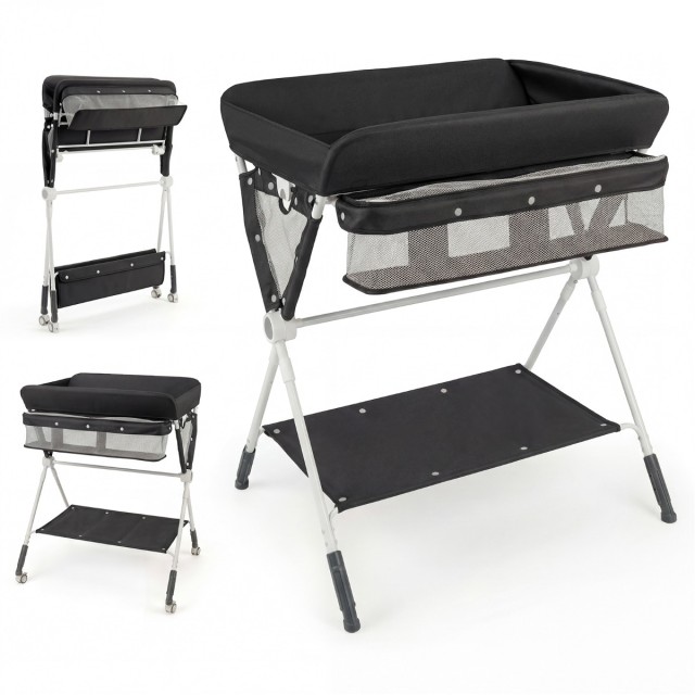 Costway Φορητό πτυσσόμενο αλλαξιέρα με ρυθμιζόμενο ύψος 3 επιπέδων 81 x 66,5 x 95-101 cm Μαύρο AC10044BK