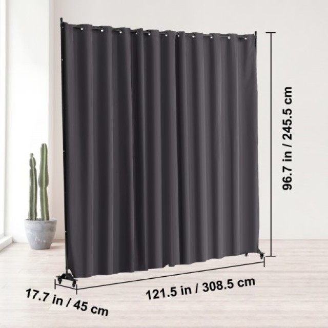 VEVOR Φορητό Διαχωριστικό Δωματίου 308.5 x 45 x 245.5 cm με Ρόδες Γκρι Οθόνη Απορρήτου BLPF96120INCWMUXEV0