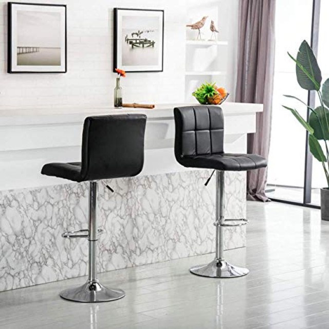 BAKAJI Σετ 2 Σκαμπό Μπαρ Κουζίνας με Μαύρο Οικολογικό Δέρμα και Υποπόδιο 02841802