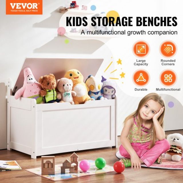 VEVOR Ξύλινο Παιδικό Κουτί Αποθήκευσης 83x45x61cm Λευκό XTETCWDYHLBC1UNIRV0