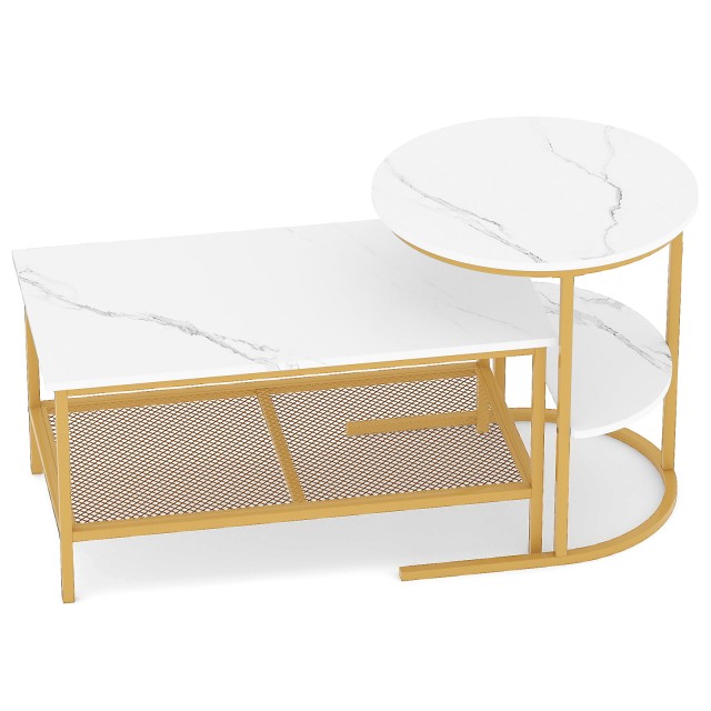 Costway Σετ 2 Συνδυαζόμενα Τραπεζάκια Σαλονιού με Λευκή Επιφάνεια από Τεχνητό Μάρμαρο JV13194BS