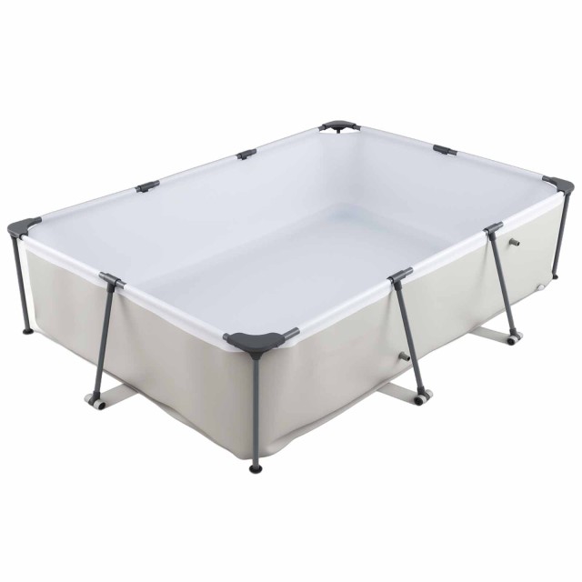 Costway Μεγάλη Ορθογώνια Πισίνα 300x207x66cm με Φίλτρο και Μεταλλικό Σκελετό, Γκρι NP12590DE-GR