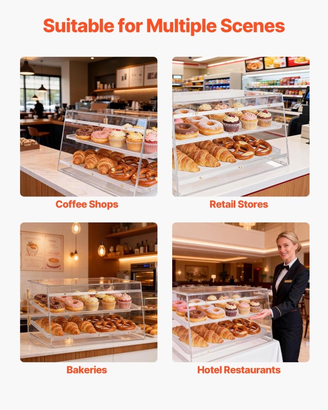 VEVOR Διόροφος Βιτρίνα Αρτοποιίας από Ακρυλικό, 526x400x305 mm, με Μαγνητική Πίσω Πόρτα MBZSJYKLTX2CM8YGC001V0