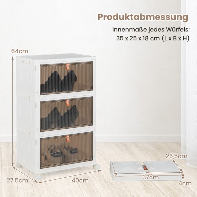 Costway Τριώροφη Κουτί Αποθήκευσης με Καπάκι & Μαγνητικές Διαφανείς Πόρτες & Ρόδες JV11021WH