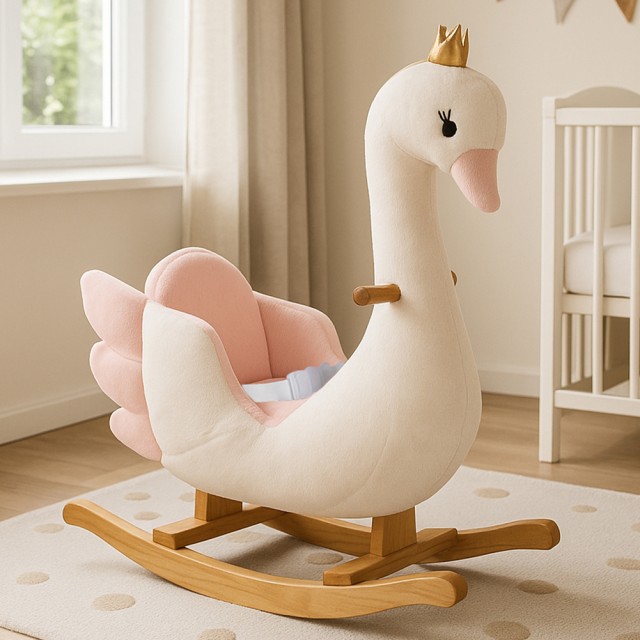 BAKAJI Κούνια Αλογάκι για Παιδιά με Επένδυση από Πλούσιο Βελούδο και Ζώνες Ασφαλείας 02842917