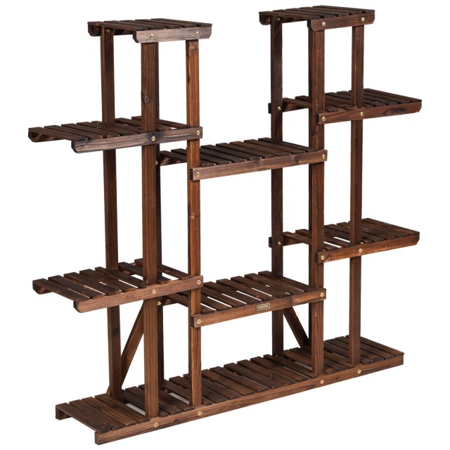 Costway Ξύλινη 9-επίπεδη βάση φυτών 125 x 25 x 114 cm Καφέ GT3517
