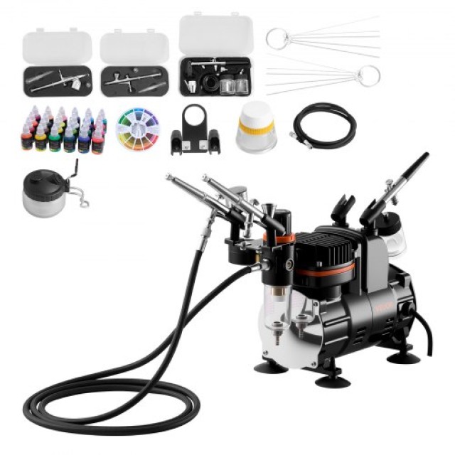 VEVOR Σετ Αερογράφου με Κομπρεσέρ 1/6 HP και 3 Αερογράφους με Ανταλλακτικά Tips Βαφής JCBTZW3OGWQG0YCRO001V2