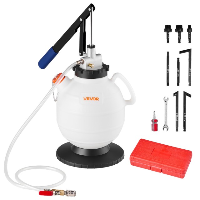 VEVOR Αντλία Μετάδοσης Υγρού, Χωρητικότητα 7.5 Λ, Χειροκίνητο Κιτ Αναπλήρωσης ATF με 8 Αντάπτορες & 120cm Σωλήνα, Εκχυλιστής Λαδιού με Δοχείο HDPE για Αυτοκίνητα και Χλοοκοπτικά SDFYPFQ75LSDF8C6Y001V0