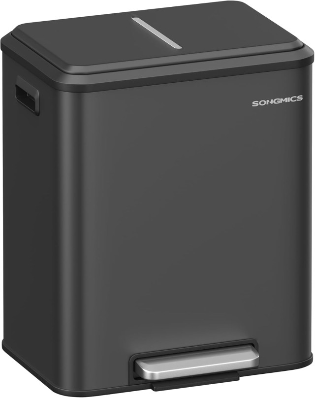 SONGMICS Διπλός Κάδος Απορριμμάτων Κουζίνας 30L από Ανοξείδωτο Ατσάλι με Αθόρυβο Κλείσιμο 41.7x33.2x49.4cm LTB544B02