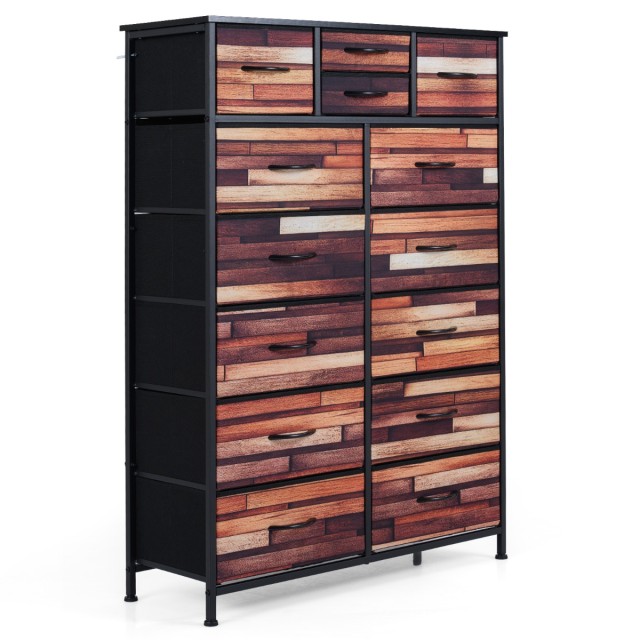 Costway Συρταριέρα με 14 συρτάρια από ύφασμα, μεταλλικό σκελετό και ξύλινη επιφάνεια, 120 x 30 x 85 cm JZ10395CF