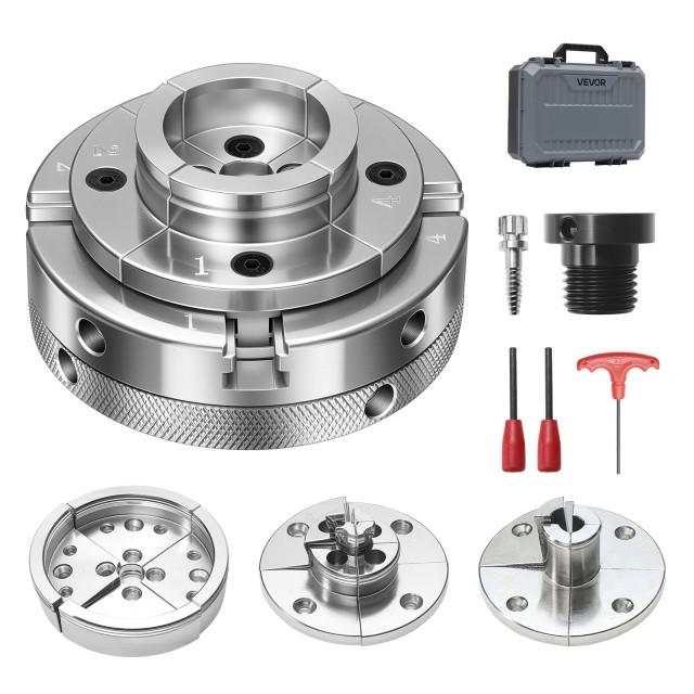 VEVOR Τόρνος Ξύλου 4 με 4 Σιαγόνες, Αυτοσυγκεντρωτικός, με Σπείρωμα 1 x 8TPI και Αντάπτορα, Σετ με 4 Σιαγόνες και Βαλίτσα MGCCKPTJ4JT4H21PA001V0