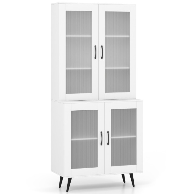 Costway  Ντουλάπα Μπουφές Κουζίνας 80 x 40 x 178,5 cm με 4 Διαφανείς Πόρτες & Ρυθμιζόμενο Ράφι, Λευκό JV12652WH+