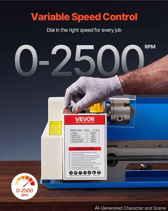 VEVOR Μεταλλικός Τόρνος Πάγκου 180 x 305 mm, 550W, 2500rpm TMSJSCC712INRBB4L001V2