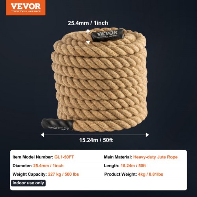 Σχοινί Αναρρίχησης Γυμναστικής 1x50FT VEVOR για Προπόνηση Δύναμης και Άσκηση στο Σπίτι  ZYPYSZDL1YC5C1XOYV0