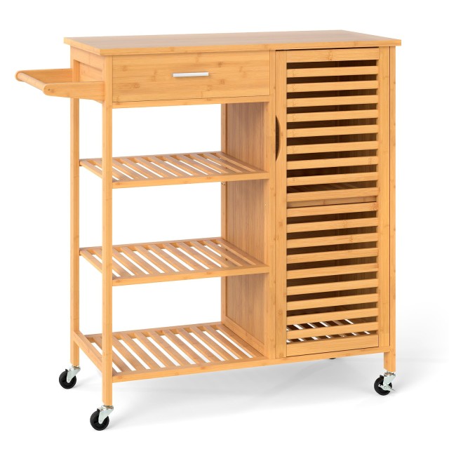Costway Φυσικός Μπαμπού Τροχήλατος Κουζίνας με Συρτάρι και Ράφια KC57871NA