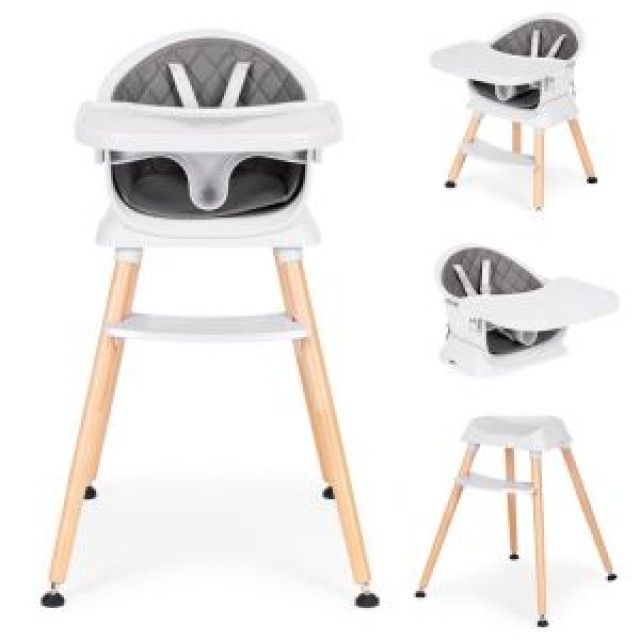 ECOTOYS Πολυλειτουργικό καρεκλάκι φαγητού 6 σε 1 με καπιτονέ κάλυμμα και δίσκο σε γκρι χρώμα ECOTOYS HA-041S-GY
