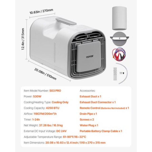 VEVOR Φορητό Κλιματιστικό 4250BTU για Κάμπινγκ BXSLYKD4000BZZ5B5V2