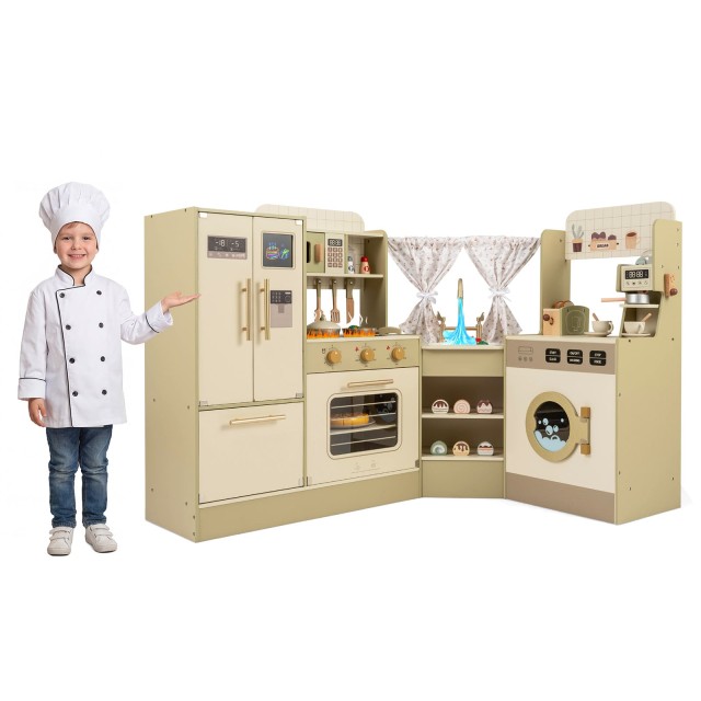 Costway Παιδική Κουζίνα Παιχνιδιού με Βρύση, Πλυντήριο Πιάτων, Φούρνο & Καφετιέρα - Πράσινη, 85,5 x 54 x 146,5 εκ. TM10212GN