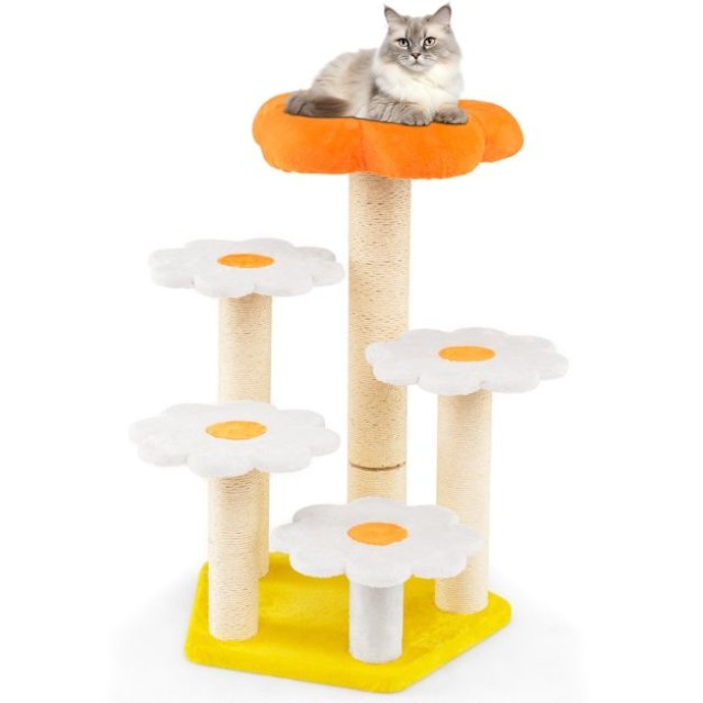 Costway Χαριτωμένο Γατόδεντρο Εσωτερικού Χώρου με Λούτρινη Επιφάνεια και Στύλους Σιζάλ Κίτρινο PV10344YW