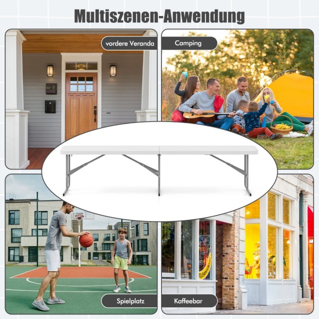 Costway Πτυσσόμενο παγκάκι μπύρας 182x27,5x43 εκ. με λαβή, λευκό πλαστικό NP11891WH-1