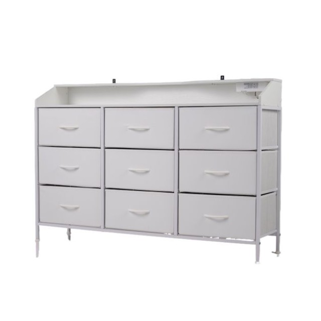 Costway Συρταριέρα Sideboard με LED φωτισμό, σταθμό φόρτισης και 9 υφασμάτινα συρτάρια, λευκή, 84 x 127 x 29 cm JZ10324DE-WH