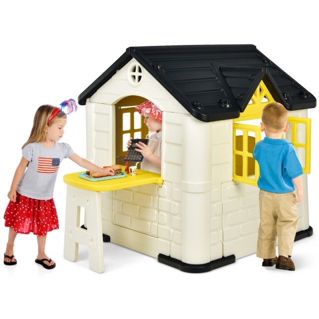Costway Παιδικό Σπιτάκι Παιχνιδιού164 x 124 x 132 cm με Αξεσουάρ και Προστατευτικό Κάλυμμα από Αδιάβροχο Υλικό HDPE για Εσωτερική και Εξωτερική Χρήση TZ10001YW+