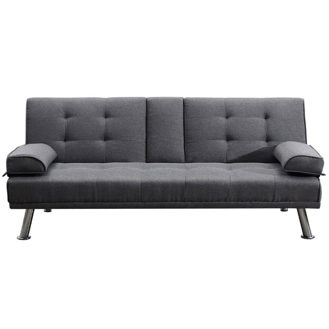 BAKAJI Διθέσιος Καναπές-Κρεβάτι 2σε1 σε Γκρι Ύφασμα 180 x 84 x77 cm με Μαξιλάρια και Μπράτσo με Θήκη Ποτών 02842676