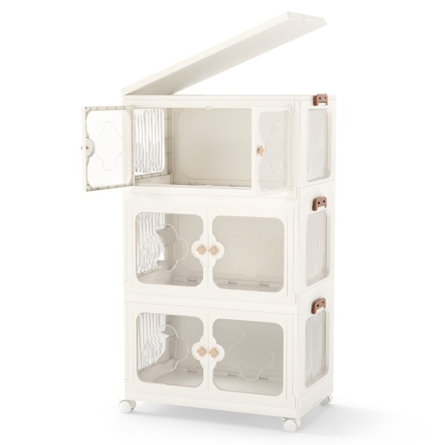 Costway Μεγάλος Πτυσσόμενος Πλαστικός Αποθηκευτικός Κάδος με Διαφανείς Πόρτες και Ρόδες, 159L JV12396WH